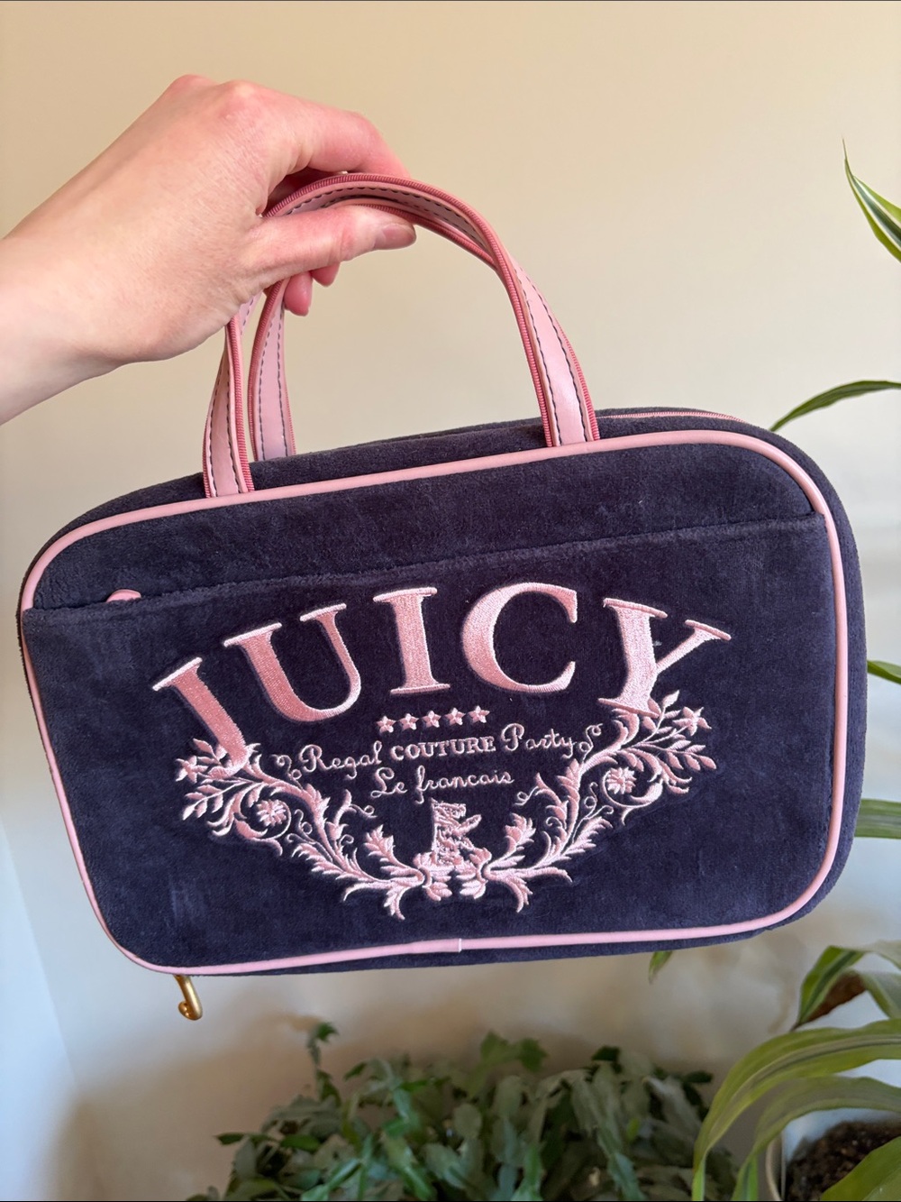 Juicy Couture Navy and Pink Velour Makeup Case